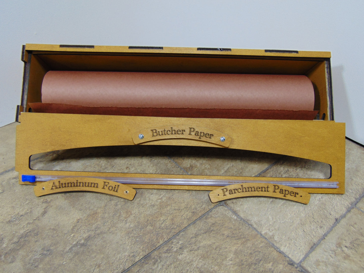 18 Inch Foil, Butcher, or Freezer Paper Dispenser with Slide Cutter, Paper Roll Organizer for, Countertop, Wall-Mount, Drawer or Cabinet