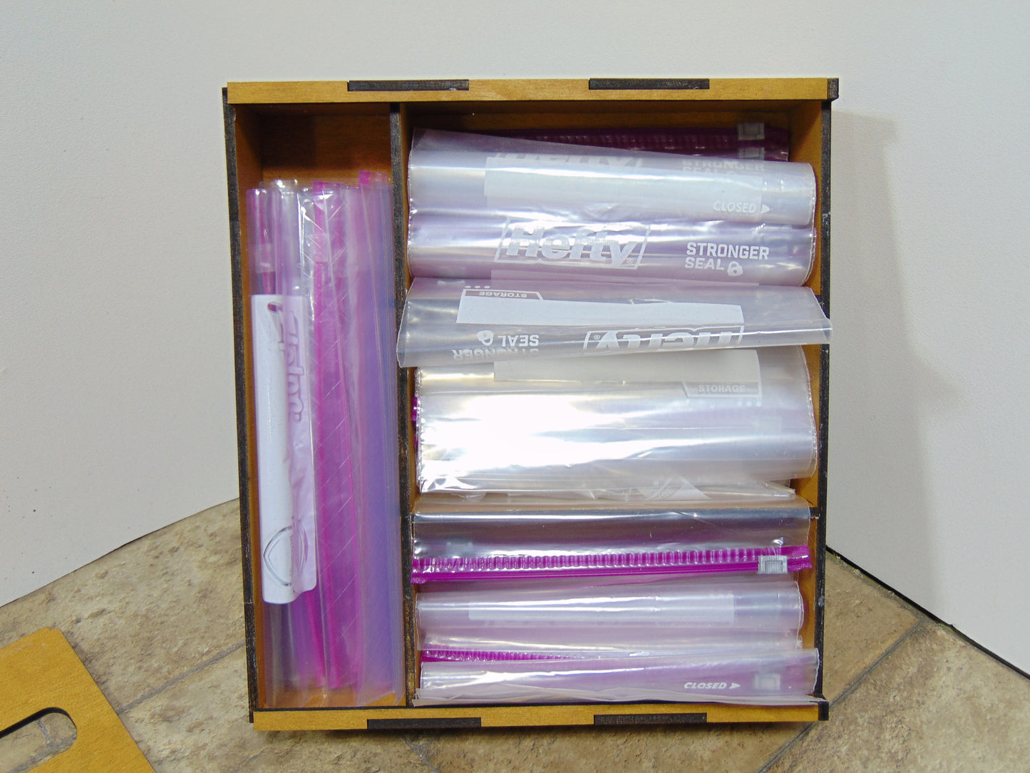 Organizer for Ziplock Bags with Sliding Lid, For Kitchen Drawer Storage – 4 Slot Holder for Gallon, Quart, Sandwich & Snack Bags